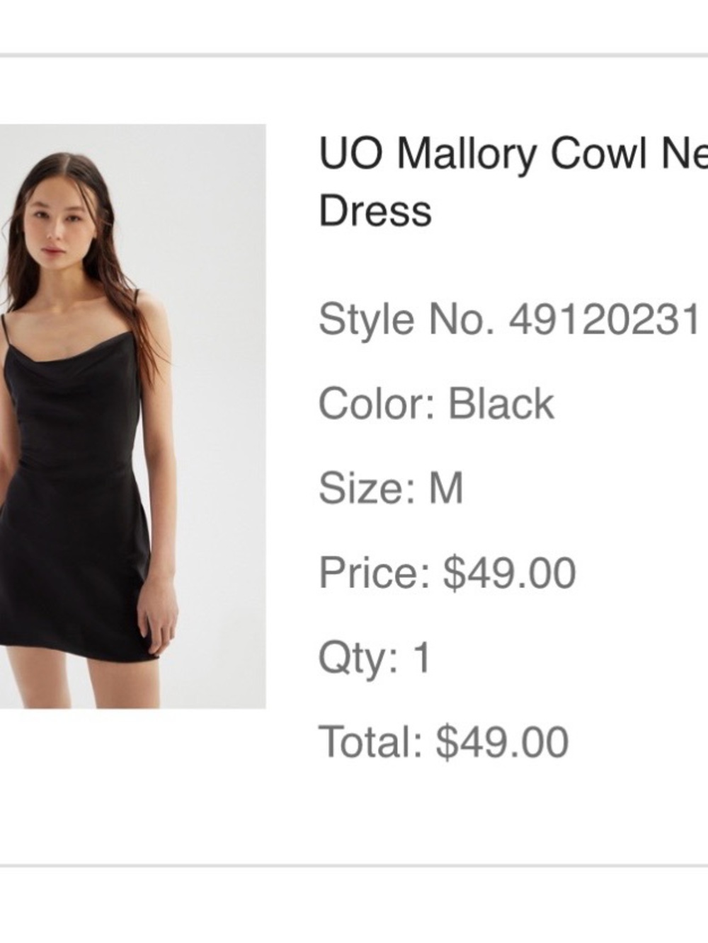 Urban Outfitters Black Mallory Cowl Neck Mini Dress